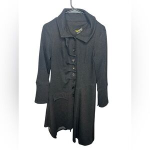 Pure by Chalet Black Texture Asymmetrical Button  Coat Avant Garde Tunic Medium